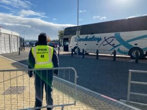 PGS security staff on guard of the bus